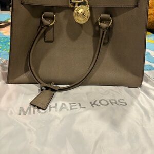 Michael Kors Brown Satchel with Structured Shape and Gold Hardware